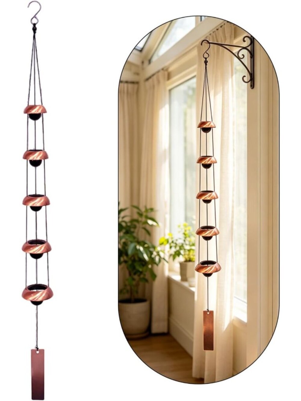 36" Copper Wind Chimes - Deep Tone Temple Bells, Memorial Gift for Loved Ones